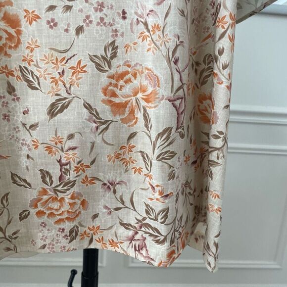 Vintage 70s Peasant Style Short Sleeve Top Keyhole Tie Floral Birds Brown Orange - Picture 4 of 7